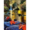 Waterfall & Maple Leaves on Rocks