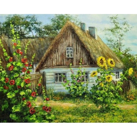Beautiful Hut & Flowers Diamond Painting