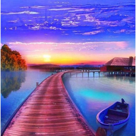 Resting Boat & Sunset View Diamond Painting