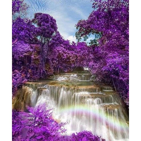 Purple Trees & Waterfall View