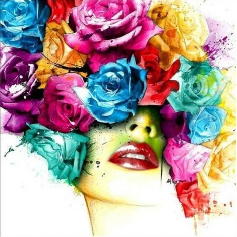 Woman with Rose Head - Paint by Diamonds