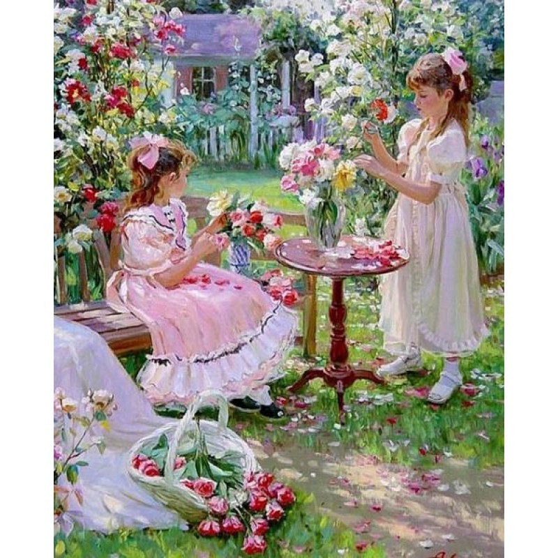 Girls Plucking Flowe...