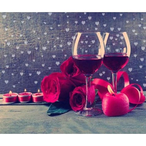 Vine Glasses & Red Roses Diamond Painting