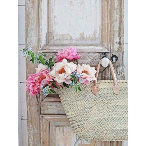 Flowers Basket on Vintage Door