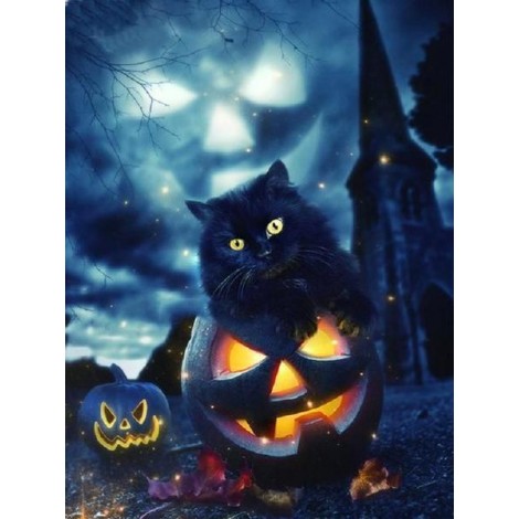 Halloween Cat-Painting with Diamond