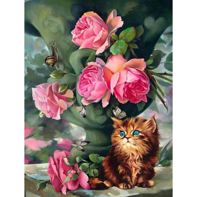 Flowers and Cat