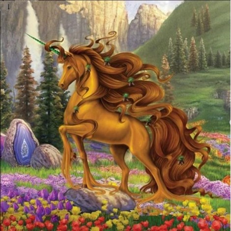 Fantasy Unicorn in Flowers Garden