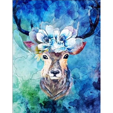 Deer with Flowers Head - Paint by Diamonds