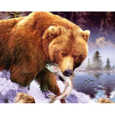Bear Hunting Fish Diamond Painting