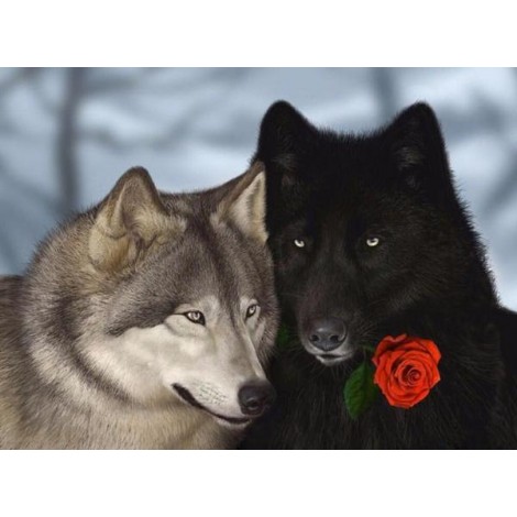 Wolves & Red Rose Diamond Painting