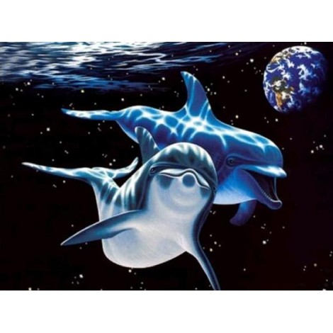 Dolphins Swimming in Space