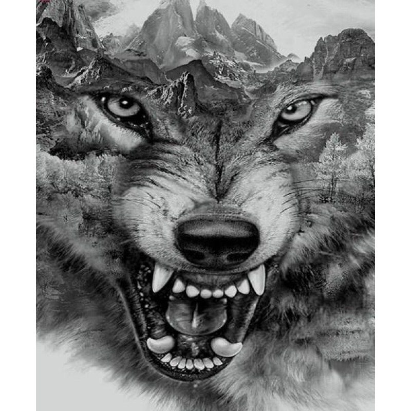 Abstract Wolf Face Diamon...