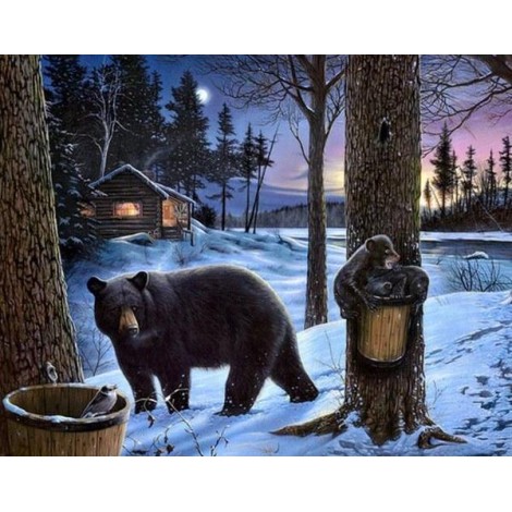 Grizzly Bear & Babies in Snow