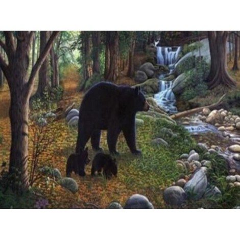 Black Bear with Babies