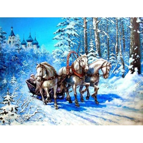 Horses Carrying a Cart in Snow