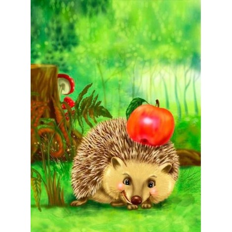 Happy Cartoon Hedgehog & Apple