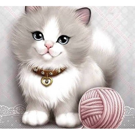 Sweet Kitty with Ball of Yarn