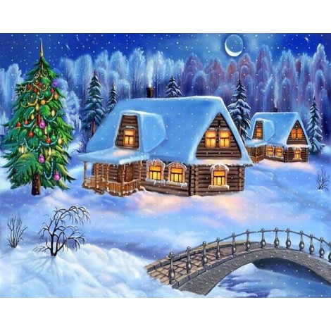 Beautiful Snow Cottages & Christmas Tree