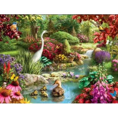 Rabbit & Birds in a Beautiful Garden