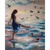 Girl & Birds on the Beach