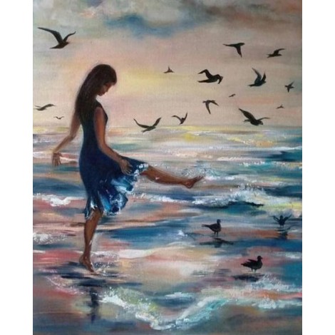 Girl & Birds on the Beach