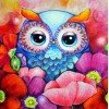 Cartoon Owl & Flowers