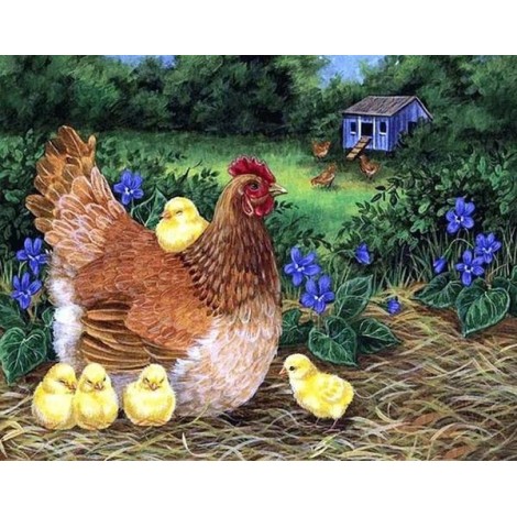 Mother Hen with Little Chicks