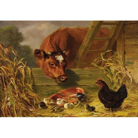 Cow & Chickens at the Farm