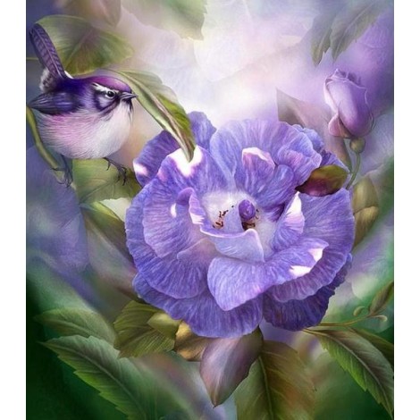 Purple Rose & Bird Diamond Painting