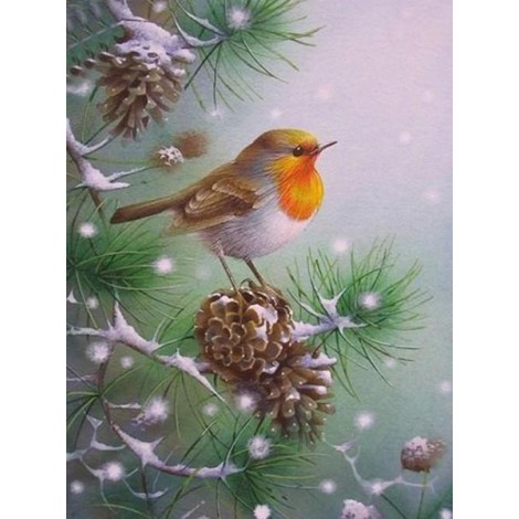 Bird Sitting on Pine Cone