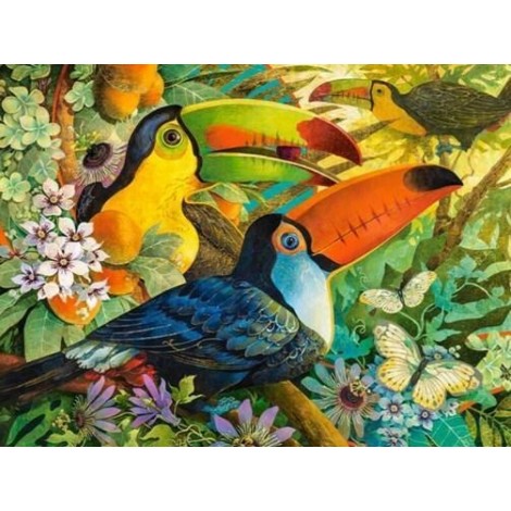 Toucans Sitting in Flowers