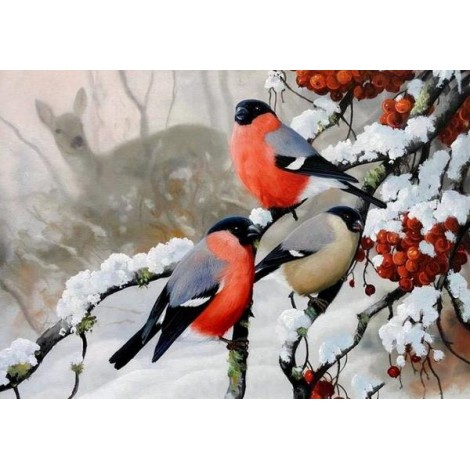 Snow, Birds, And Dear by Diamond Painting